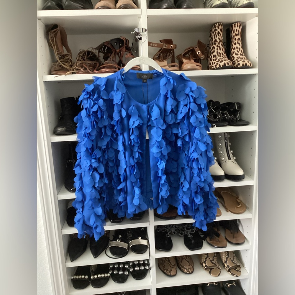 Zara Bold Blue Textured Jacket